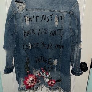 REVAMPED denim jacket SIZE SMALL- could easily fit a med/large